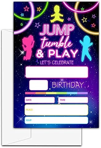 Покани за рожден Ден LeFohLon Neon Jump, 20 Опаковки на Двустранните Покани Картички за рожден ден С Конвертами, Аксесоари