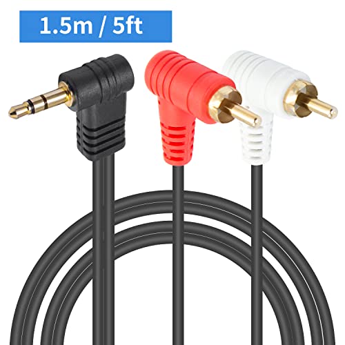 Кабел Poyiccot RCA-Aux 5 фута, аудио кабел 3.5 мм-2RCA, 90 градуса 1/8 инча, 3,5 мм мъжки 2RCA, Штекерный кабел Hi-Fi