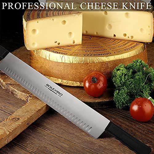 BOLEXINO 15-Инчов Нож за рязане на сирене, с двойна дръжка, острието от Високо неръждаема стомана с 5-инчови черни Пластмасови