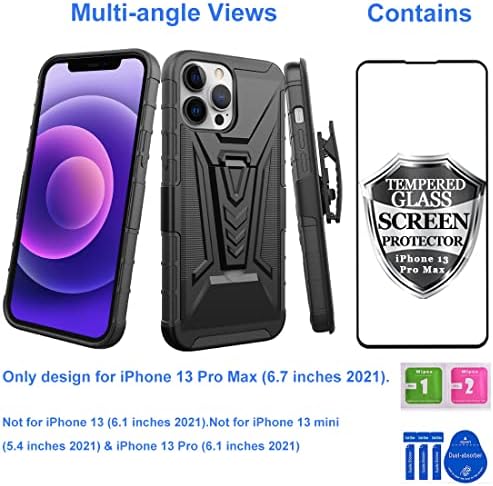 Ailiber е Съвместим с калъф iPhone 13 Pro Max, кобур iPhone 13 Pro Max със защитно фолио за екрана, Повратна притежател