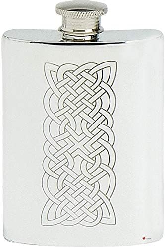Фляжка селтик работа, 4 унция, английски калай под формата на пъпки, с винт капак, с възможност за гравиране