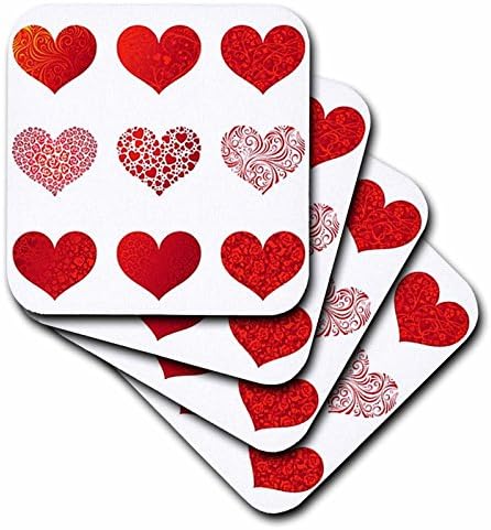 Поставка за керамични плочки 3dRose CST_37469_4 Valentine 9-Червени Сърца, Комплект от 8