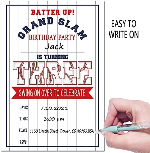 Покани за парти за 3-тия рожден ден ukebobo в пликове, Покани бейзболна парти в тесто, Украса за бейзбол партита – 20 Картички за пликове (bq-03)