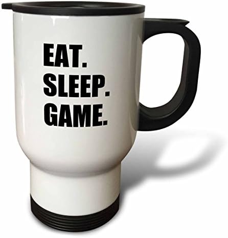 3D Чаша за пътуване Eat Sleep Game-Забавни подаръци за геймъри-Черен текст-Видео за професионални геймъри, 14 грама,