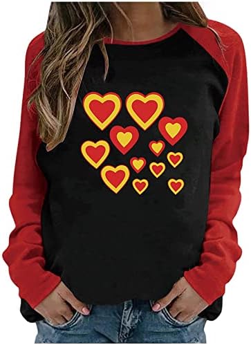 Жена Топ с Кръгло деколте и дълги ръкави в Деня на Св. Валентин, Ежедневни Ризи Raglan, Контрастная тениска с принтом