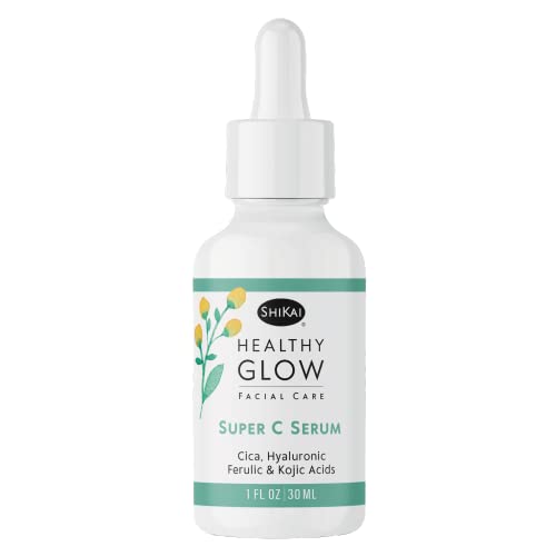 ShiKai - Серум Healthy Glow Super C Serum (1 унция) - Богата на антиоксиданти Хидратиращ серум за лице с витамин С, Cica и хиалуронова киселина - Намалява появата на фини линии и бръчки