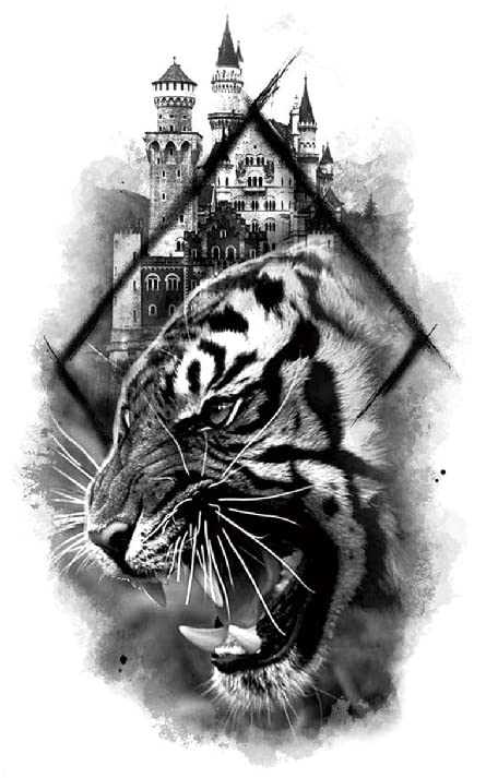 INTEROOKIE Тъмно черен животински елемент вълк лъв, тигър имитация на пренос на вода татуировка стикер за татуировки (TBS-8373)