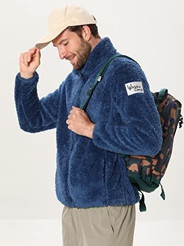 Мъжки якета, Мъжки плюшен яке с заплатками с цип (Цвят: синьо Размер: XX-Large)