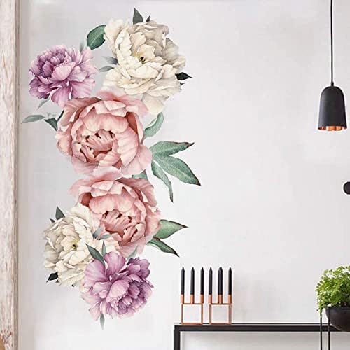 Цветя на Божур Стикер на Стената Розови Флорални Стикери За Стена Водоустойчиви PVC Цветя на Божур Рози Почистват и Приклеивают