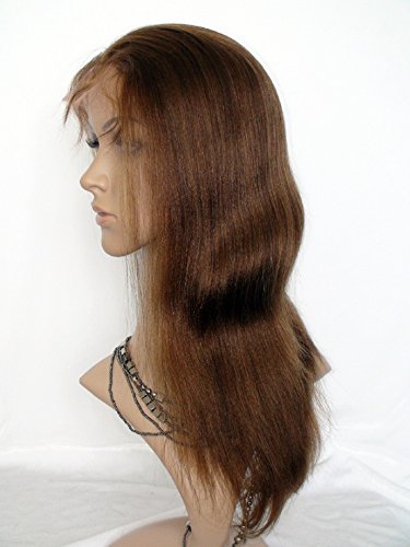 Красива перука на съвсем малък отпред, до момента с еластична дантела отзад, малайзия естествена Реми от естествена коса цвят яки # 4 (марка: DaJun)