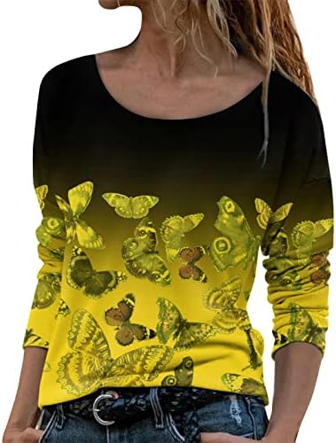 KCJGIKPOK, Дамски Ризи с дълъг ръкав, Модни Hoody с кръгло деколте и Принтом Пеперуди, Ежедневни Графична Тениска, Свободна