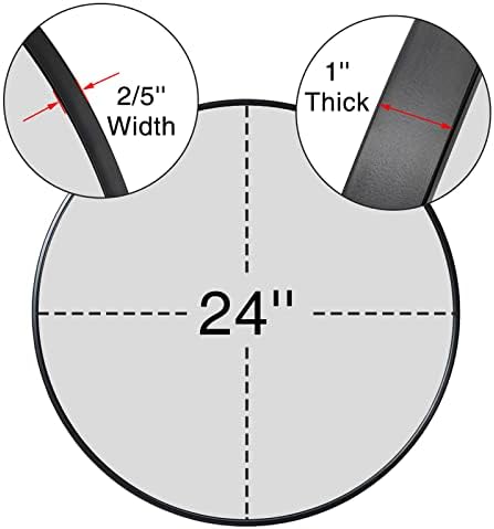 Growsun Черно Кръгло Огледало 24 инча, Стената Кръгло Огледало, Огледало в Метална Рамка за Тоалетка Вечеря в Банята,
