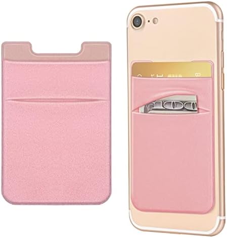 OBVIS 2 Опаковки Пръчка В ръкава си-Чантата Държач за карти с два Джоба за Мобилен Телефон Dual Джобен Калъф за iPhone Смартфон с Android (2 опаковки Pink)
