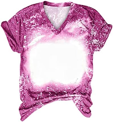 Дамски Летни Блузи, Реколта Издържат Ризи с Шарени Вратовръзка Боядисват, С Къс Ръкав, Без Ежедневна Тениска С V-образно