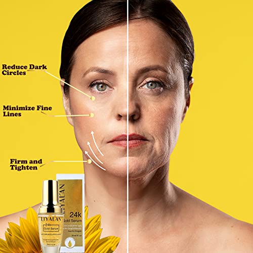 24-КАРАТОВО Злато Серум за избелване на кожата на лицето Овлажняващ Серум с витамин С, Слънчогледово масло, масло от