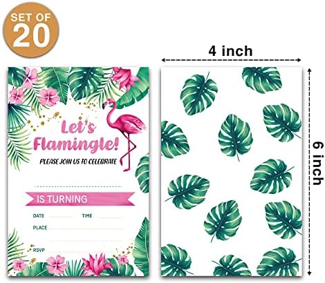Покани за рожден ден Flamingo - Аксесоари за партита Flamingo - Попълнете Празните покани на рождения си ден - 20 Покани картички с 20 конвертами (B5)