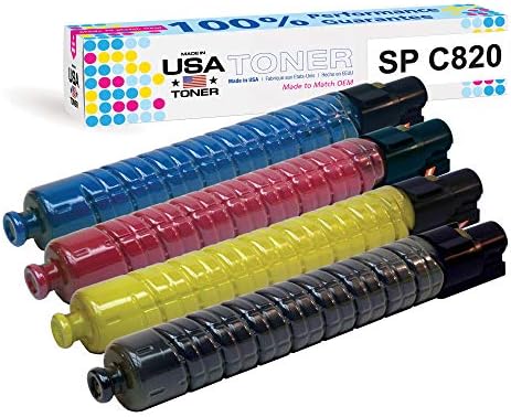 ПРОИЗВЕДЕНО В САЩ Подмяна Съвместима тонер за Ricoh SP C820 SP C821 821026, 821027, 821028, 821029 (черно, синьо, жълто, лилаво, 4 опаковки)