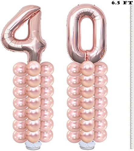 Украса на 40-тия рожден Ден на жени, Колона Балони от Розово Злато за 40-ия Рожден Ден за Украса на Парти в чест на 40-годишната