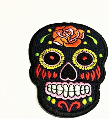 Нашивка Portal Aztec Sugar Skull Синьо Тъмно Синьо 3,5 Инча с бродерия на Day of The Dead