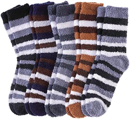 Мъжки пухкави Чорапи FNOVCO, Меки Удобни Чехли, Пухкави Чорапи, Зимни Топли Плюшени Чорапи За Сън от Микрофибър, 5-6 Двойки