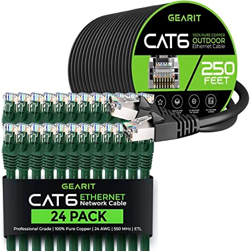 GearIT 24 опаковане на 3-крак Cat6 кабел Ethernet и 250-крак Cat6 Кабел