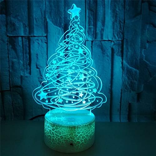 Jinnwell 3D Коледна Елха Нощно Лампа Илюзията за нощна светлина В 7 Цвята Смяна на Сензорен Прекъсвач Настолни Лампи За украса на масата на Акрилна Плосък КОРЕМА База USB ?