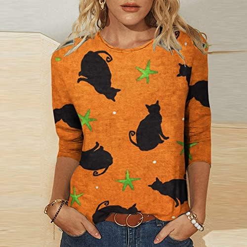 В памучна Тениска с Кръгло Деколте и Графичен Модел на Хелоуин за Момичета, Ежедневна Блуза Свободно Намаляване на Тениска