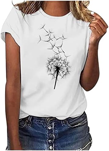 Момичета С Къс Ръкав през Цялата Силует на Птица, Цвете Глухарче Графичен Честит Подарък Всекидневна Блуза, Тениска Тениска