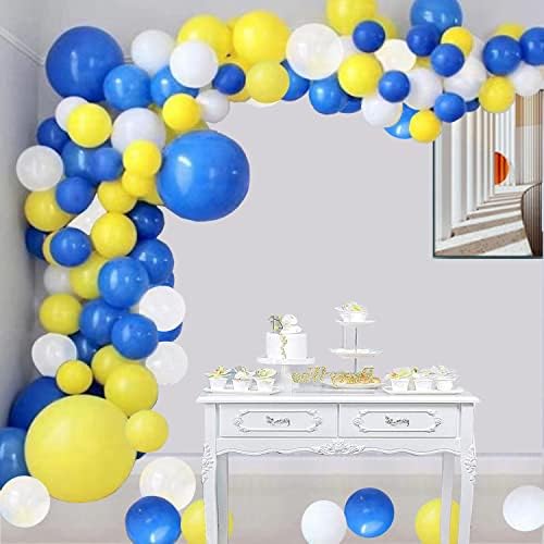 Набор от Гирлянди от Синьо-Жълто-бели Балони, На 90 Опаковки Синьо-Жълто-Бели Латексови Балони с 16-метрова Ивица за