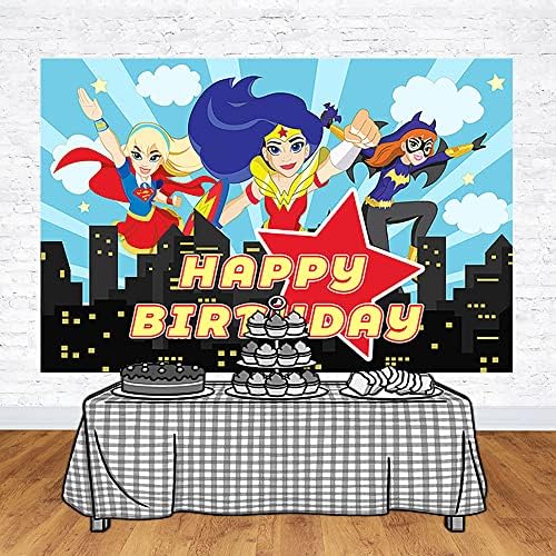 Супер Герой Момиче Фон за Парти по случай рождения Ден на Доставките на Синьо Супер Град Фото Фонове Рожден Ден на Банер