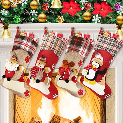 Коледни Чорапи Dreampark 4 бр. - 18Класически Коледни Чорапи - Дядо коледа, Снежен човек, Северен Елен, Penguin за Коледа