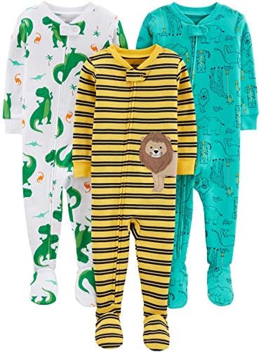 Памучни пижами Simple Joys от Carter's Toddlers и Бебе Boys с плътно прилепнали крака, опаковки от 3