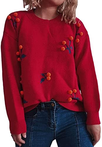 Пуловери MUDUH за Жени, Зимни Пуловери, с кръгло деколте и дълъг Ръкав, Модел Шампанско Череша, Всекидневни Пуловер за