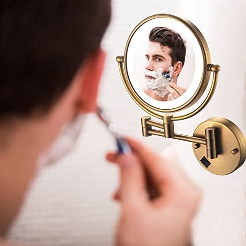 SRVNT Огледало за грим с подсветка, Кръгло Огледало за бръснене в Банята, монтаж на стена Увеличително Огледало, Двустранно