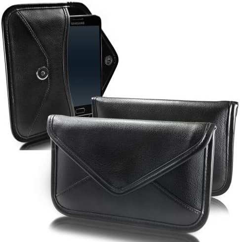 Калъф BoxWave, който е съвместим с Sharp Aquos Sense4 Lite (калъф от BoxWave) - Луксозни Кожена чанта-месинджър, чанта-плик от изкуствена кожа за Sharp Aquos Sense4 Lite - Черно jet black