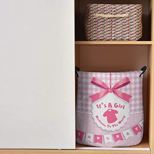 RENSLAT Розова Клетчатая кошница за дрехи, Сгъваема кошница за дрехи за мръсни дрехи и Кошници за съхранение (Цвят: розов, размер: 42x44 см)