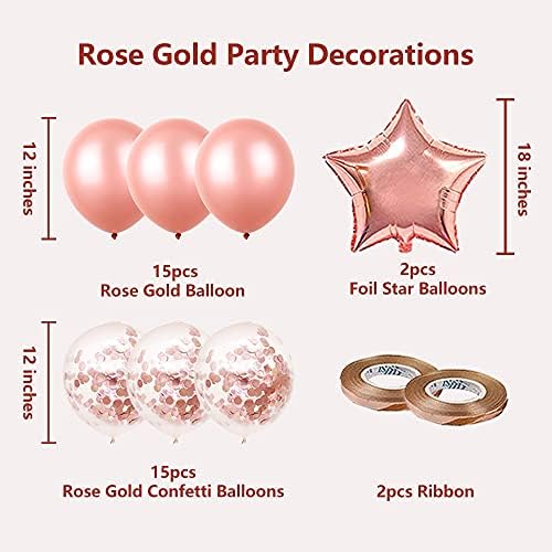 Украса за парти от розово злато, 37 опаковки, включително 30 латекс балони от розово злато, 1 настолна пътека от розово