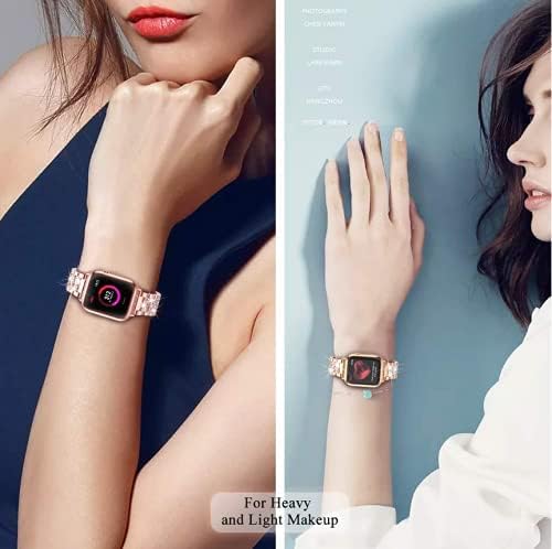 MIGZOE е Съвместим с каишка на Apple Watch 38 мм 40 мм SE Series 6 Series 5 4 3 2 1, сменяеми гривната iWatch Band с пайети, Метална каишка от неръждаема стомана, с диаманти и кристали (розово-ро?