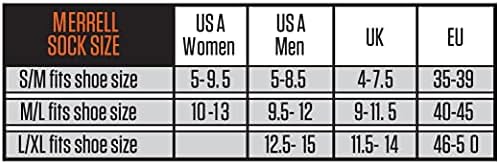 Merrell Унисекс - мъжки и женски Термоноски за туризъм за възрастни - Комплект от 4 двойки Унисекс - Бандаж за поддръжка на свода на стъпалото и смес от вълна