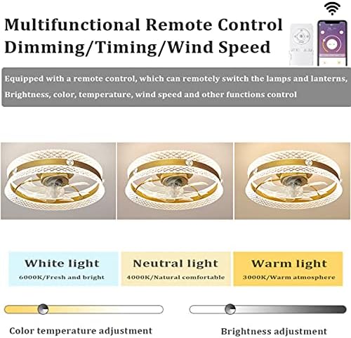 Фен FEHUN с потолочным осветление и дистанционно управление Silence 3 Скорости, изключително тънък вентилатор на Тавана с регулируема яркост в спалнята, лампа с таймер, М