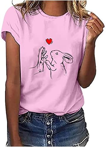 Великденски Ризи с принтом Хубаво Зайче за Жени, Свободни Ежедневни Тениски с Графичен Дизайн, Тениска с кръгло деколте