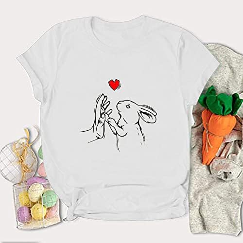 Великденски Ризи с принтом Хубаво Зайче за Жени, Свободни Ежедневни Тениски с Графичен Дизайн, Тениска с кръгло деколте и Къс ръкав
