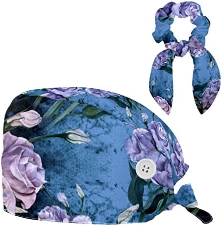 Дамски и мъжки Хирургична шапчица с Бантиком, Ластикът за коса, Эустома - цветя и цветни пъпки, Работна Шапчица Един размер
