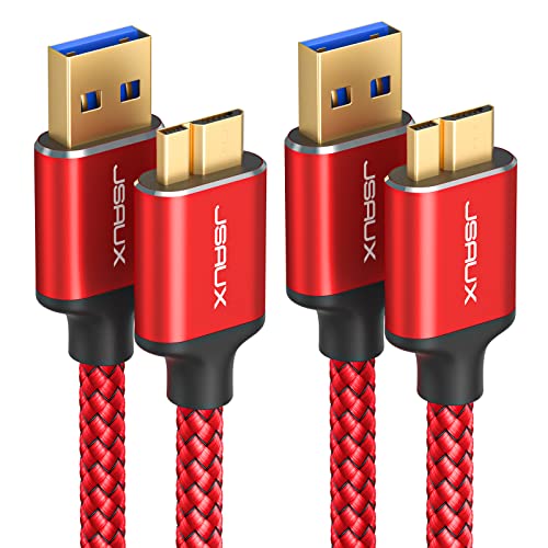 JSAUX [3,3 фута + 6,6 фута] Кабел Micro USB 3.0, USB конектор, A към кабел Micro B, 2 комплекта Кабел за външен хард