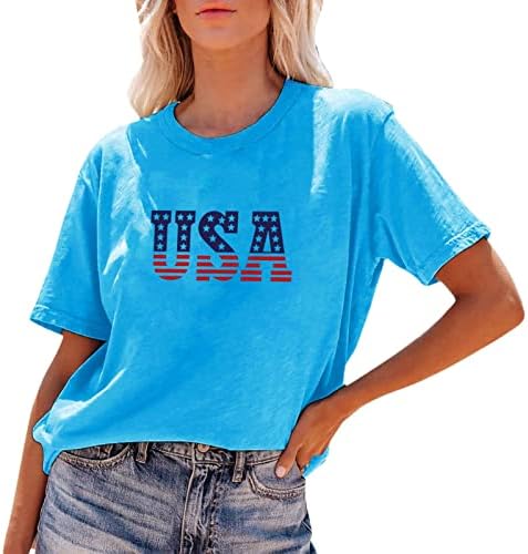 Дамски Ризи с дълъг Ръкав, Дамски тениски с Принтом на Деня на Независимостта, Тениска с Къс ръкав, Флаг на САЩ С Монограм,