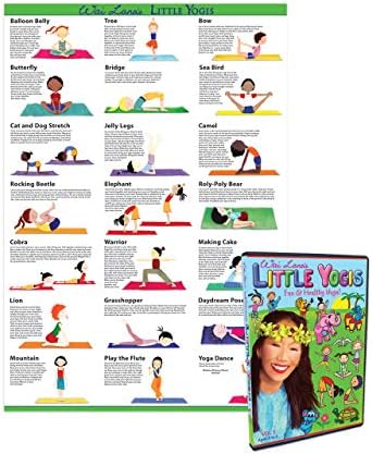 Wai Lana Little Yogis Eco Мъкна Kit - Отличеният с награда DVD Little Yogis, Детски Подложка с Дебелина 1/8 инча, Чанта, Cartoony Плакат за йога