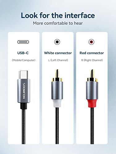 Аудио кабел SOOMFON USB C-RCA 6,6 фута USB Type C-2 Штекерный адаптер RCA Стерео Аудио Кабел е Съвместим с iPad Pro 2021, Samsung S21 Ultra S20 Note20 Tab S7, Pixel 5