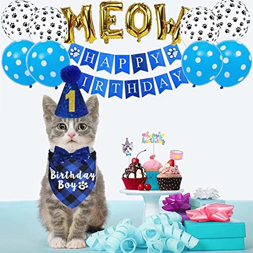 JOTFA Стоки за Парти в чест на рождения Ден на Котката, шарена Кърпа в Деня на Раждането на Коте с Котешки Шапка за Рожден