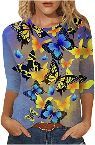 Дамска Риза с 3/4 ръкав, Блуза с равен брой гласове-Боя, Риза, Туника С Пайети, Блузи С V-образно деколте, Тениски С