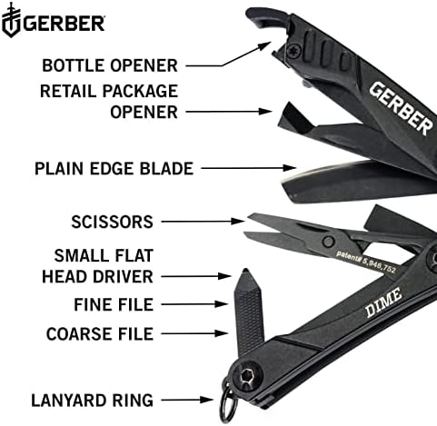 Мини-Мультитул Gerber Gear 30-000469N 12 в 1 за десет Цента, Клещи с Игольчатым Фитил, Ключодържател за Джобни Ножове, Отварачка за бутилки, EDC Gear, Черен